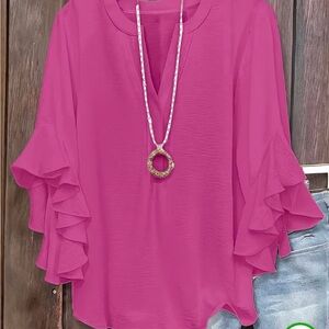 Women's Pink Ruffle Sleeve Top